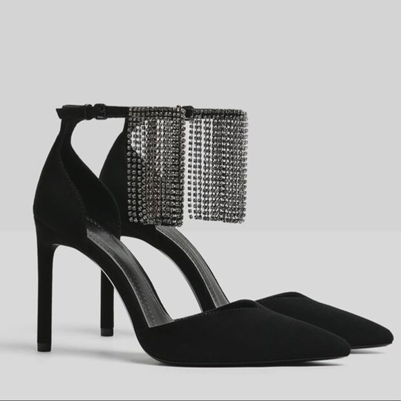 🌹NWT. Bershka Black Stiletto Heels with Bejeweled Fringe. Size 6,5. - Picture 5 of 7